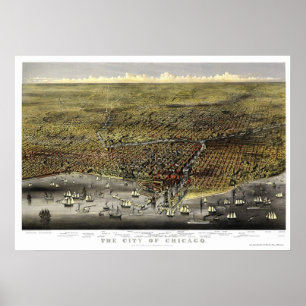 Chicago, IL Panoramic Map - 1874 Poster