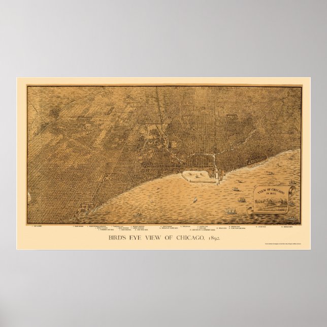 Chicago, IL Panoramic Map - 1892a Poster (Vorne)