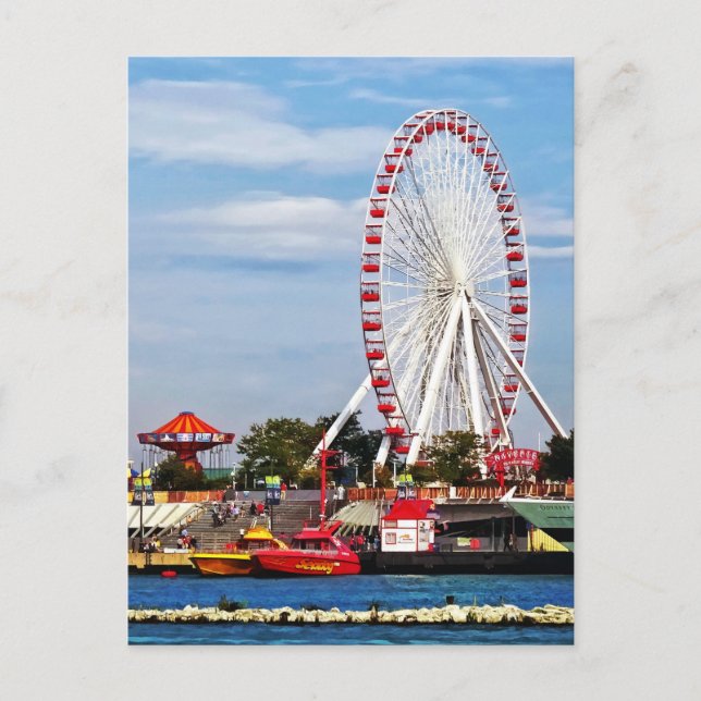 Chicago IL - Riesenrad am Navy Pier Postkarte (Vorderseite)