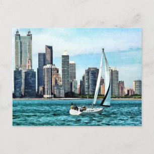 Chicago IL - Sailboat Against Chicago Skyline Postkarte