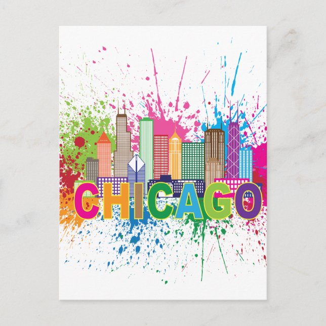Chicago IL Skyline Abstrakt Color Illustration Postkarte (Vorderseite)