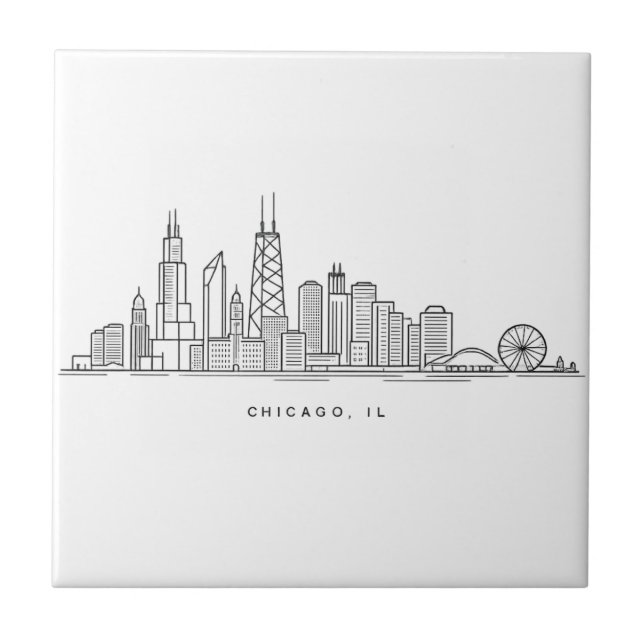 Chicago IL Stadtbild-Illustration Fliese (Vorderseite)