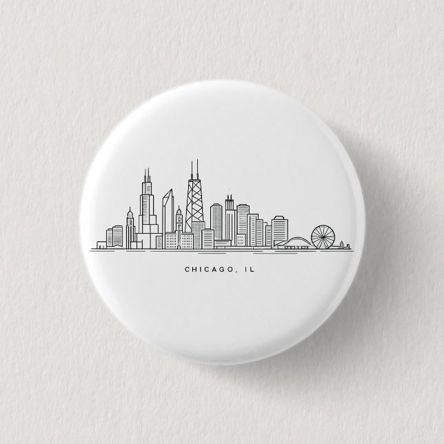 Chicago IL Stadtlandschaft Illustration Button (Vorderseite)