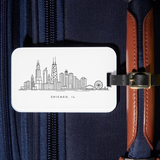 Chicago IL Stadtlandschaft Illustration Gepäckanhänger (Vorderseite Insitu 4)