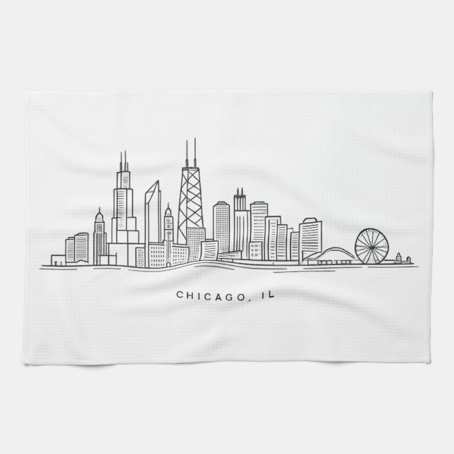 Chicago IL Stadtlandschaft Illustration Geschirrtuch (Horizontal)