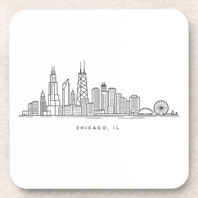 Chicago IL Stadtlandschaft Illustration Getränkeuntersetzer (Vorderseite)