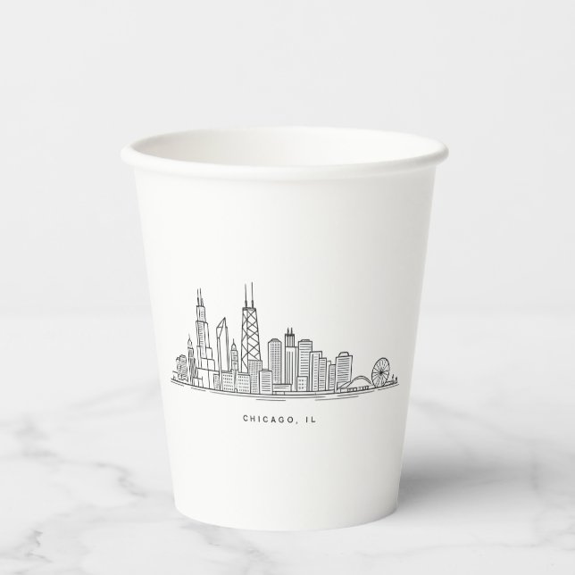 Chicago IL Stadtlandschaft Illustration Pappbecher (Vorderseite)