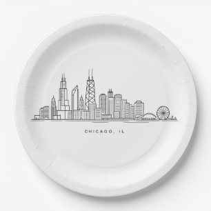 Chicago IL Stadtlandschaft Illustration Pappteller