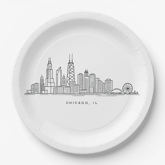 Chicago IL Stadtlandschaft Illustration Pappteller (Vorderseite)