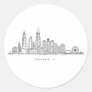 Chicago IL Stadtlandschaft Illustration Runder Aufkleber