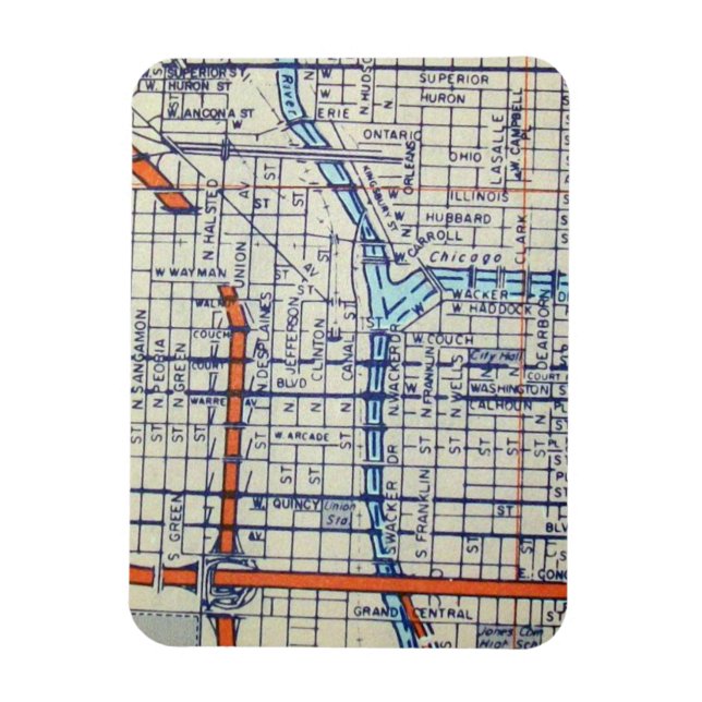 Chicago, IL Vintag Map Magnet (Vertikal)