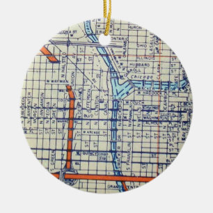 Chicago, IL Vintage Karte Keramik Ornament