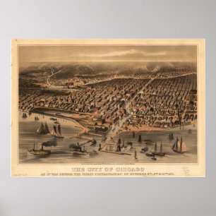 Chicago Illinois 1871 Antike Panoramakarte Poster