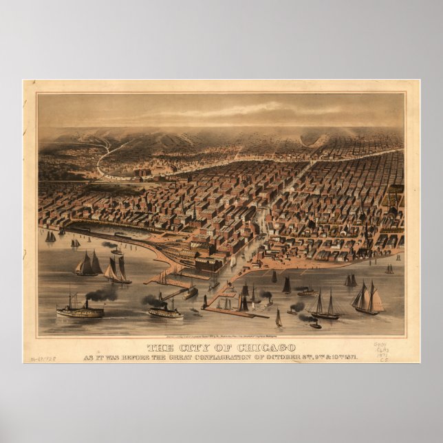 Chicago Illinois 1871 Antike Panoramakarte Poster (Vorne)