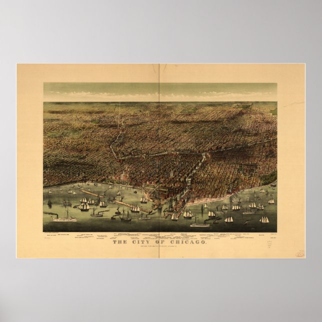 Chicago Illinois 1892 Antique Panoramabalkarte Poster (Vorne)