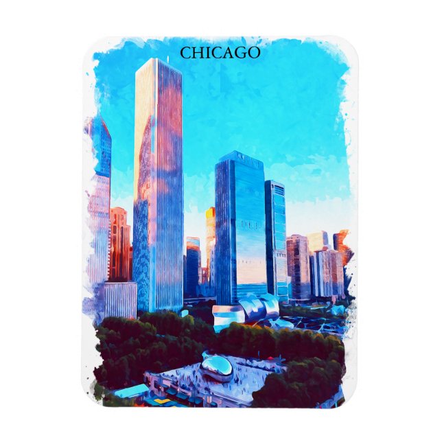 Chicago Illinois Aquarell-Illustration Magnet (Vertikal)