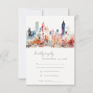 Chicago Illinois Aquarell-Landschaft-Hochzeit RSVP Karte
