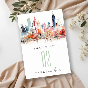 Chicago Illinois Aquarell-Landschaft-Hochzeit Tischnummer