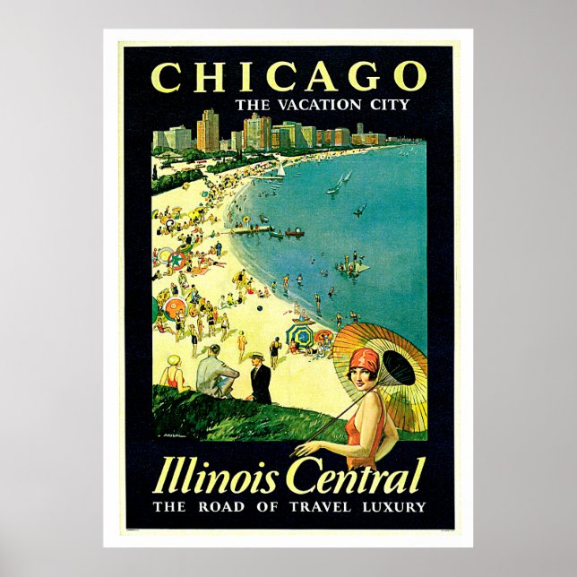 Chicago Illinois Beach Vintage Travel Poster (Vorne)