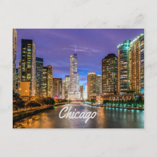 Chicago Illinois City at Night Postkarte