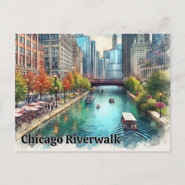 Chicago Illinois City River Postcard Postkarte (Vorderseite)