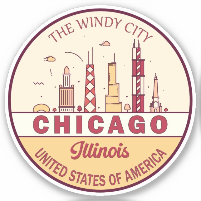 Chicago Illinois City Skyline Emblem Aufkleber (Vorderseite)
