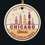 Chicago Illinois City Skyline Emblem Keramik Ornament<br><div class="desc">Chicago minimalistisches,  farbenfrohes Kunstdesign mit Denkmälern und Sehenswürdigkeiten der Stadt in Illinois.</div>