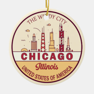 Chicago Illinois City Skyline Emblem Keramik Ornament