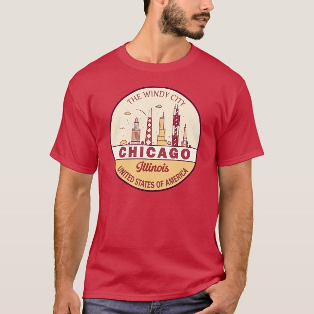 Chicago Illinois City Skyline Emblem T-Shirt (Vorderseite)