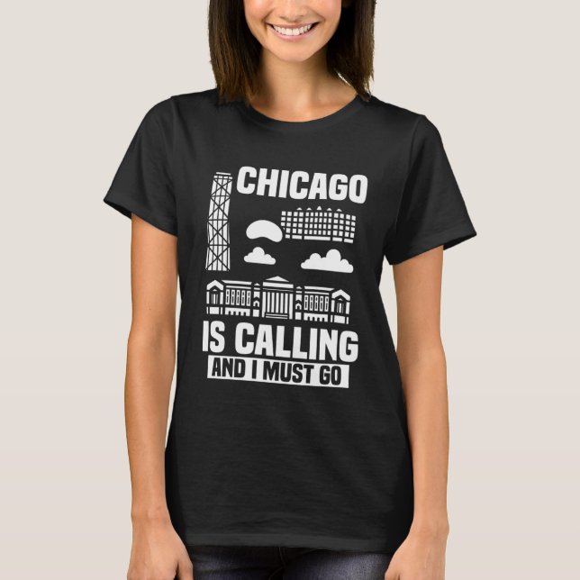 Chicago Illinois City Skyline Map Travel T-Shirt (Vorderseite)