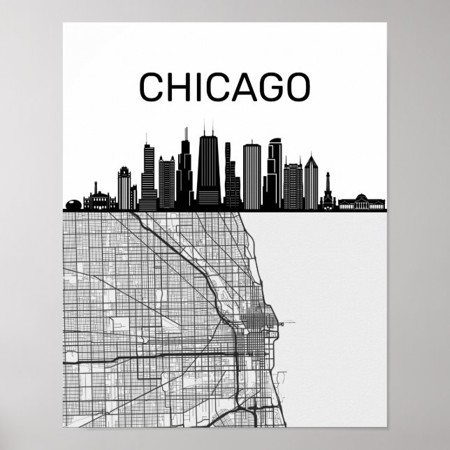 Chicago Illinois City Skyline mit Karte Poster (Vorne)
