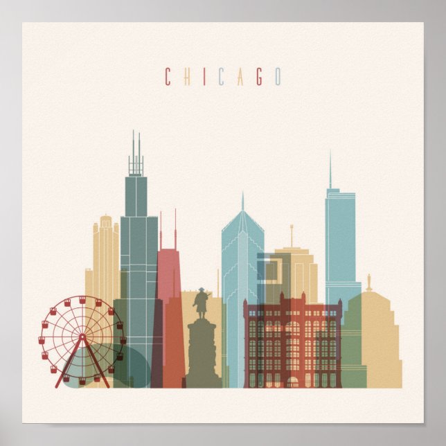 Chicago, Illinois | City Skyline Poster (Vorne)