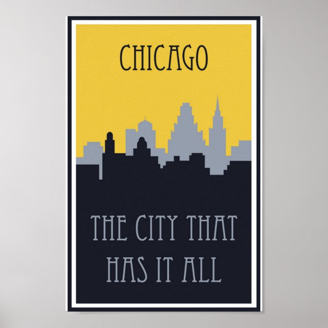 Chicago Illinois City Skyline Vintage Travel Poster (Vorne)