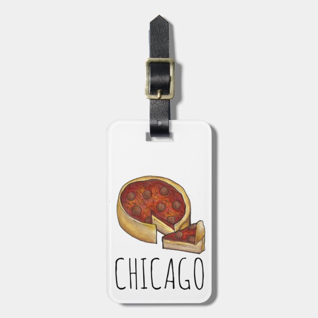 Chicago Illinois Deep Dish Pepperoni Pizza Pie Gepäckanhänger (Vorderseite vertikal)