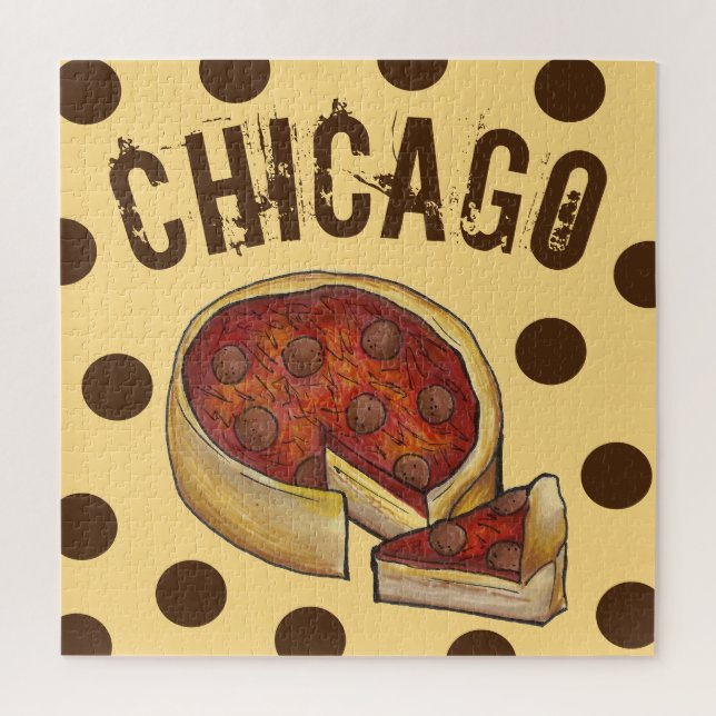 Chicago Illinois Deep Dish Pepperoni Pizza Puzzle (Vertikal)