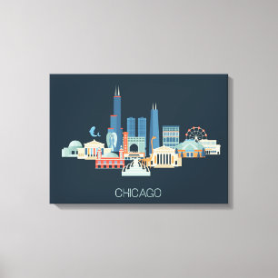 Chicago, Illinois Design in Blau Leinwanddruck