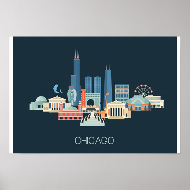 Chicago, Illinois | Design in Blau Poster (Vorne)