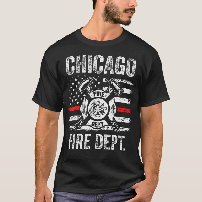 Chicago Illinois Fire Department Thin Red Line Fir T-Shirt (Vorderseite)