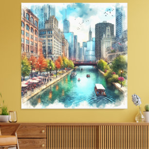 Chicago Illinois Fluss Wandkunst  Leinwanddruck