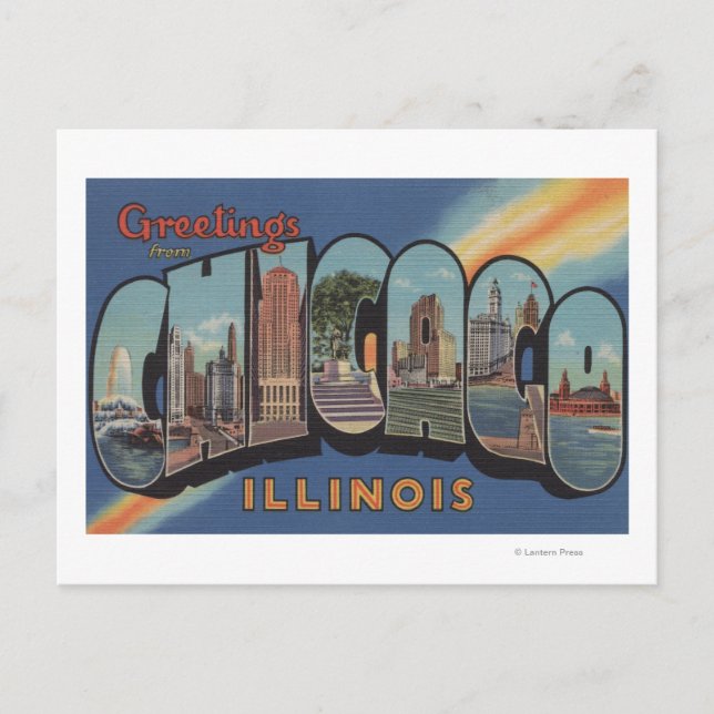Chicago, Illinois - Große Buchstabenszenen Postkarte (Vorderseite)