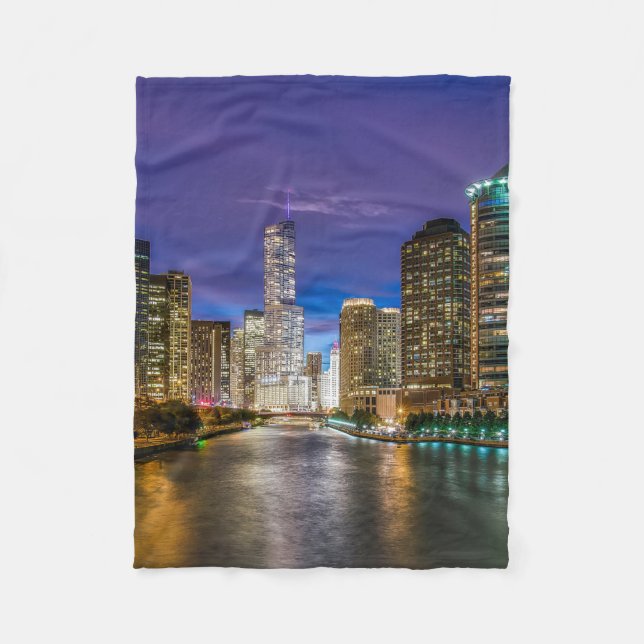 Chicago Illinois in der Nacht Fleecedecke (Vorderseite)