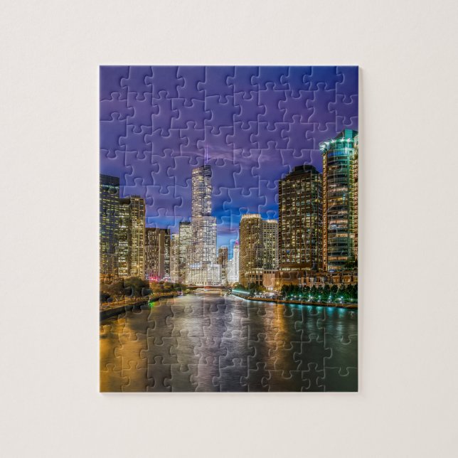 Chicago Illinois in der Nacht Puzzle (Vertikal)