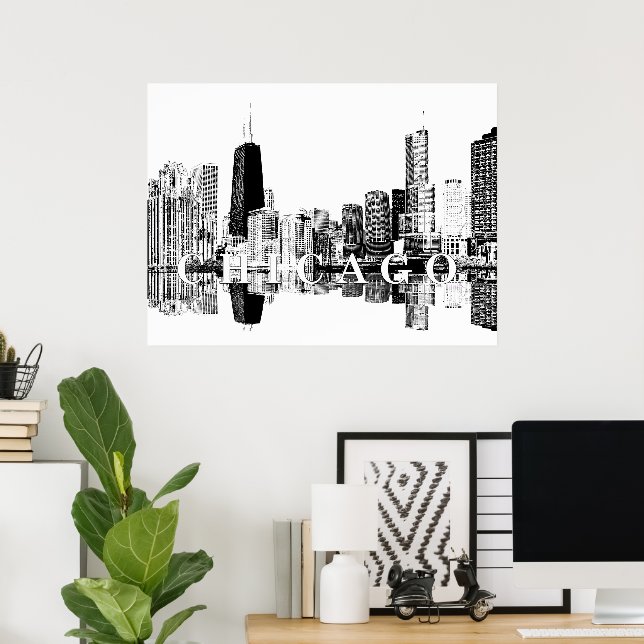 Chicago, Illinois in Schwarz und Weiß Poster (Heimbüro)