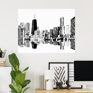 Chicago, Illinois in Schwarz und Weiß Poster