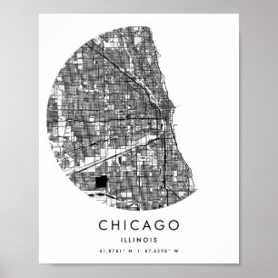 Chicago Illinois Minimal Modern Circle Street Map Poster