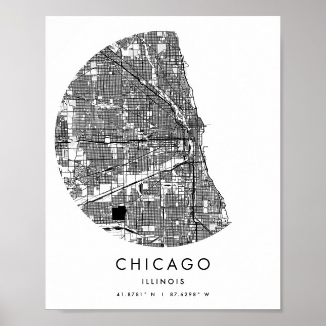 Chicago Illinois Minimal Modern Circle Street Map Poster (Vorne)