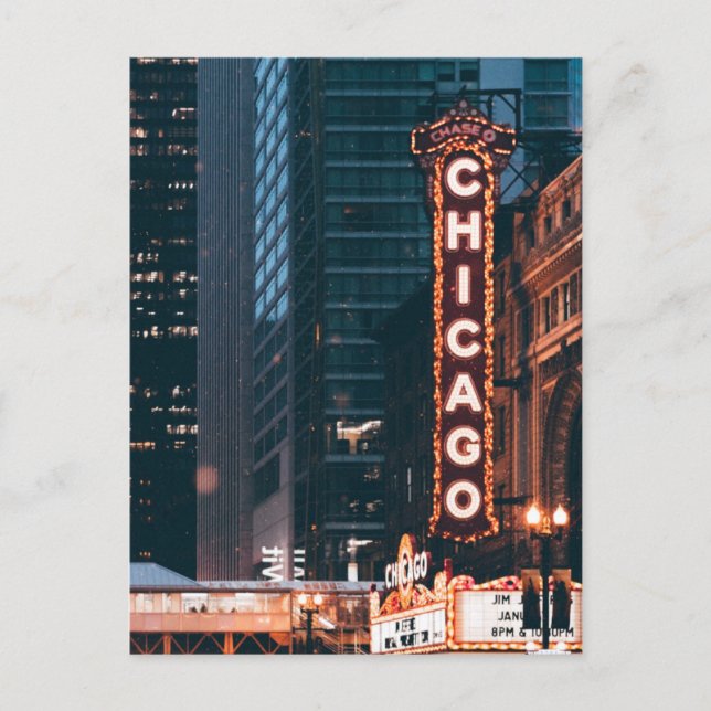 Chicago Illinois Neon Sign Postkarte (Vorderseite)