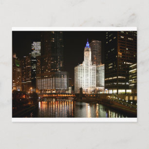 Chicago Illinois Night Skyline Travel Post Card Postkarte