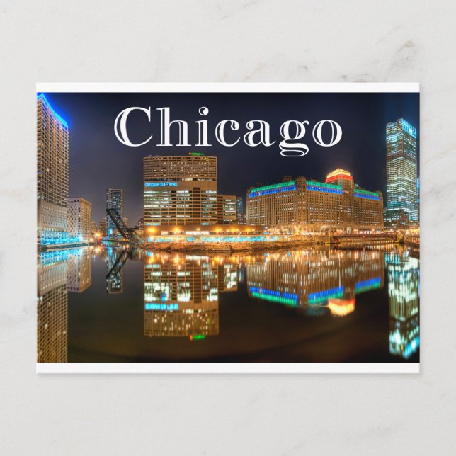Chicago Illinois Night Skyline United Staaten, USA Postkarte (Vorderseite)
