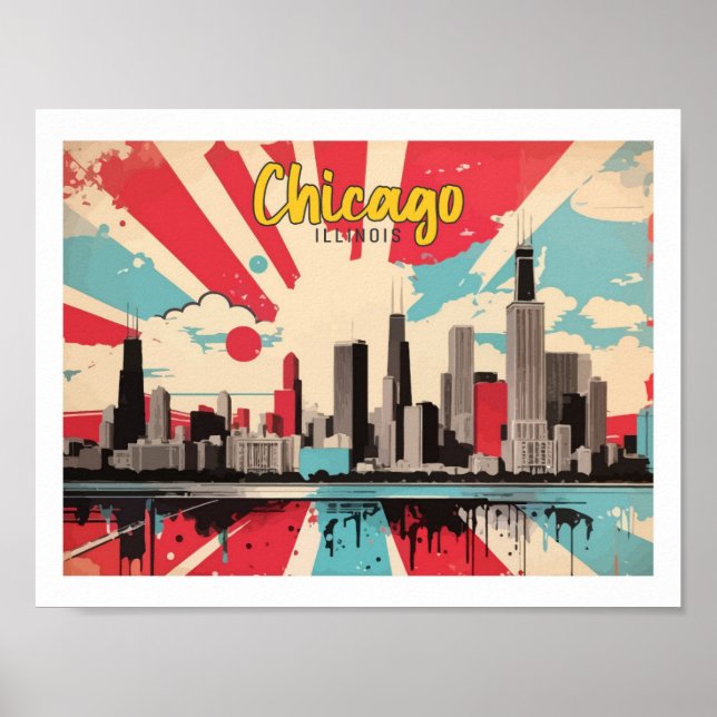 Chicago Illinois Pop Art Travel Illustration Poster (Vorne)